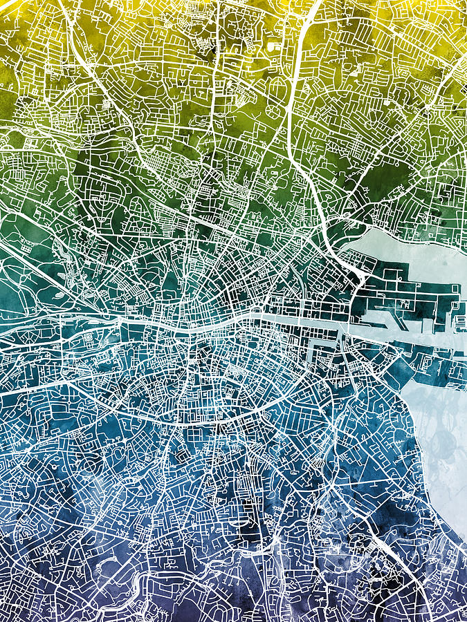 Abstract Digital Art - Dublin Ireland City Map #3 by Michael Tompsett