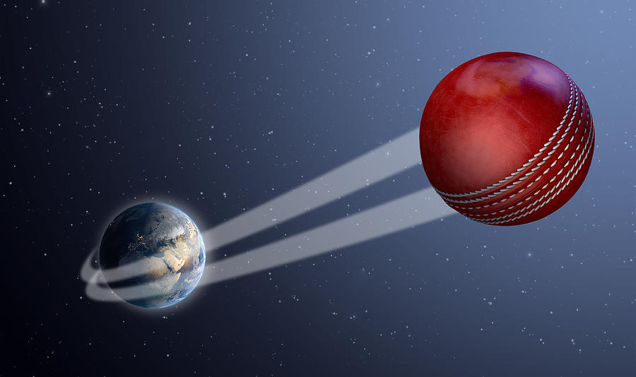 Cricket Digital Art - Earth With Ball Swoosh In Space #3 by Allan Swart