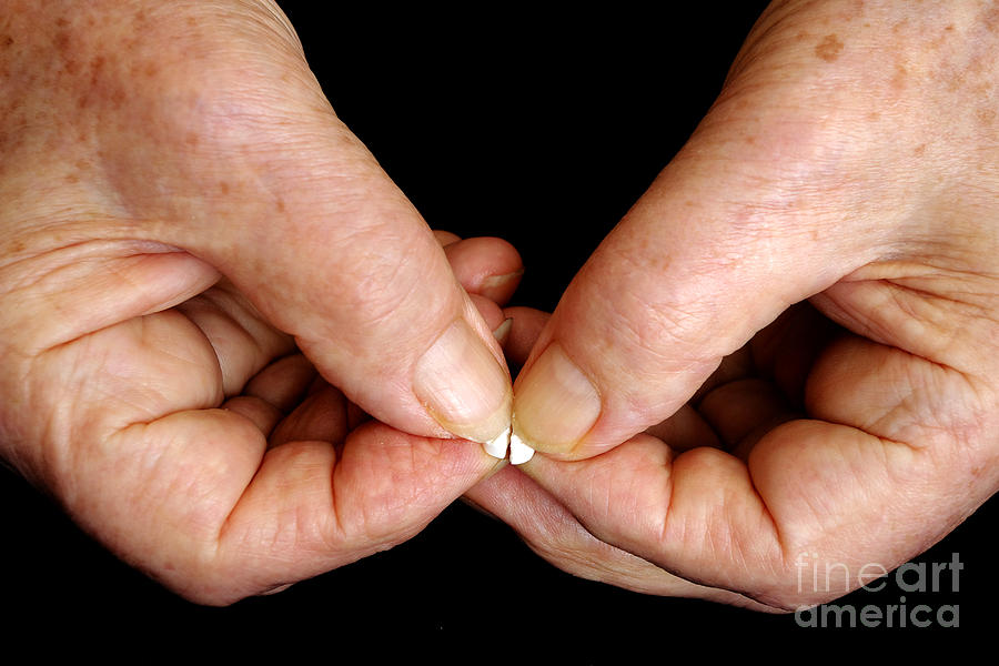 Elderly Hands Break A Pill #3 Photograph by Scimat