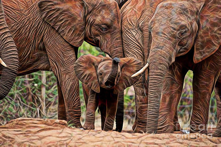 Animal Mixed Media - Elephants #3 by Marvin Blaine