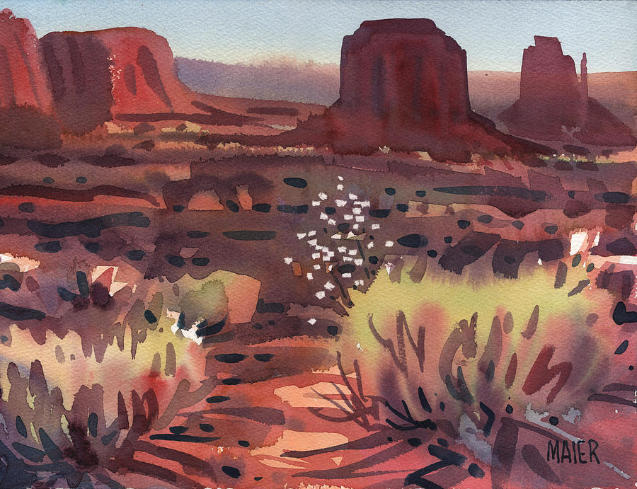 Monument Valley Painting - Evening in Monument Valley #3 by Donald Maier