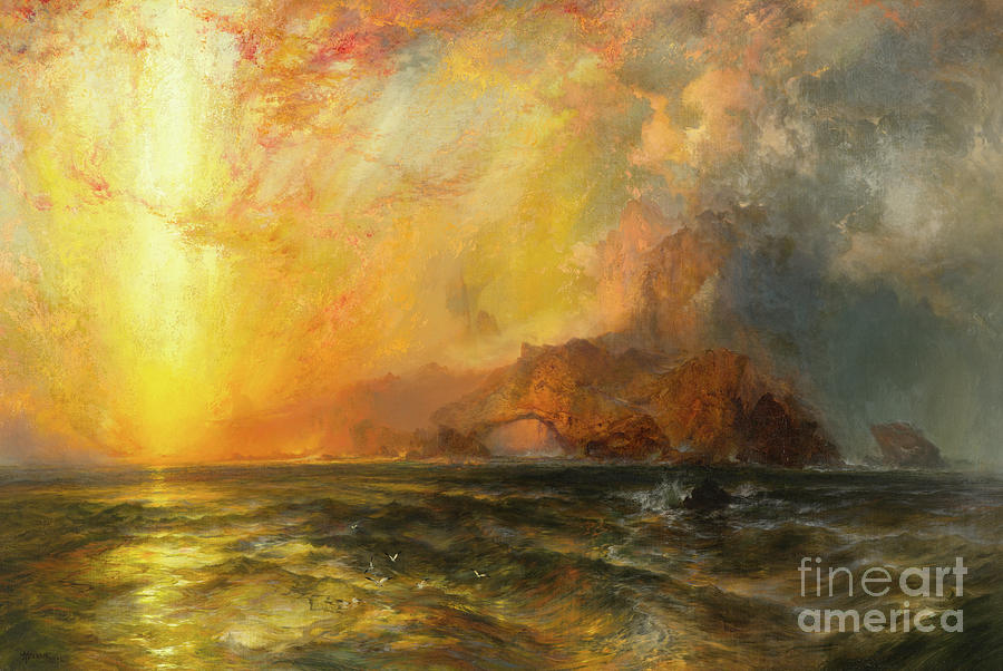 Fiercely the red sun descending Burned his way along the heavens Painting by Thomas Moran