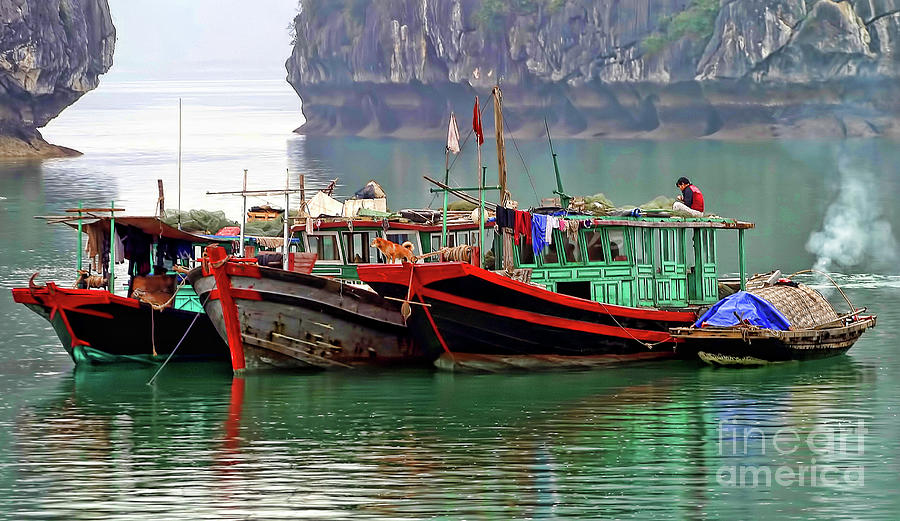 3 Fishing Boats Vietnam  Photograph by Chuck Kuhn
