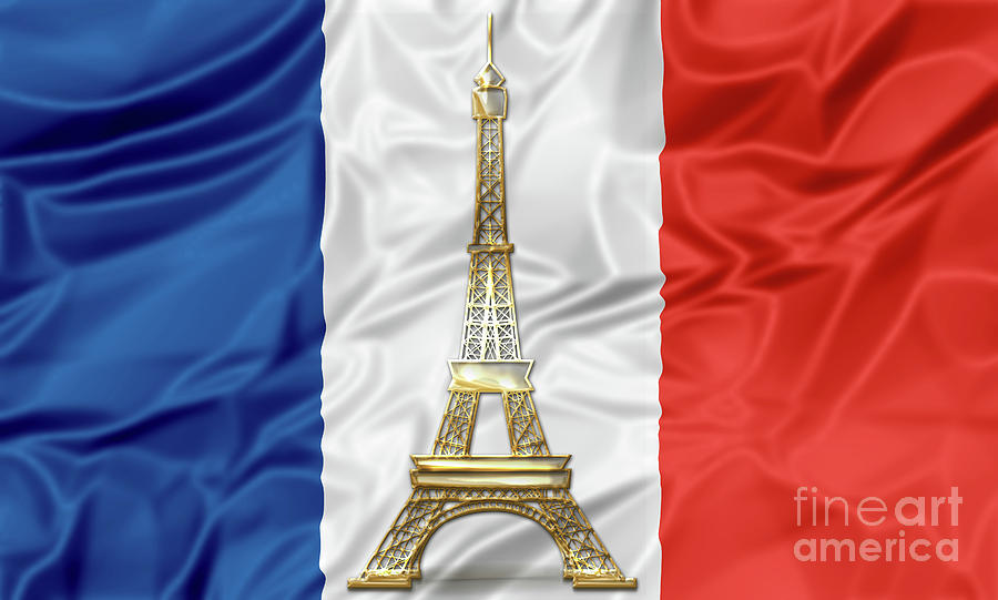 Flag of France with Eiffel Tower #3 Digital Art by Benny Marty