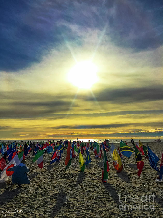 Flags at Venice Beach World Peace Drum Circle #4 Photograph by Julian Starks