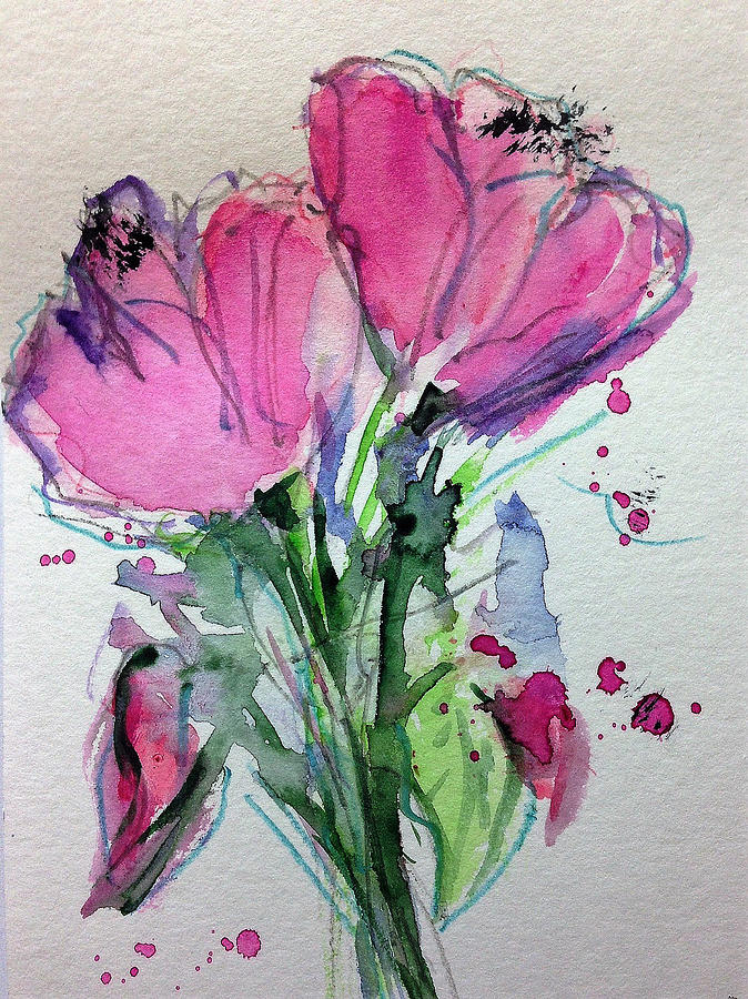 Watercolor Abstract Pink Flowers Painting by Britta Zehm