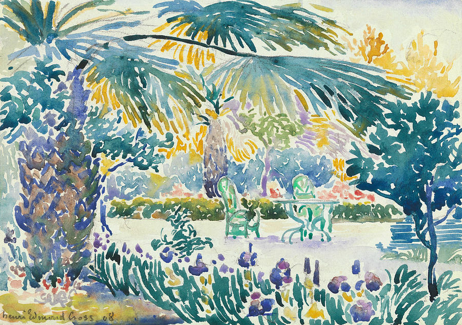 Garden of the Painter at Saint Clair #3 Drawing by Henri-Edmond Cross