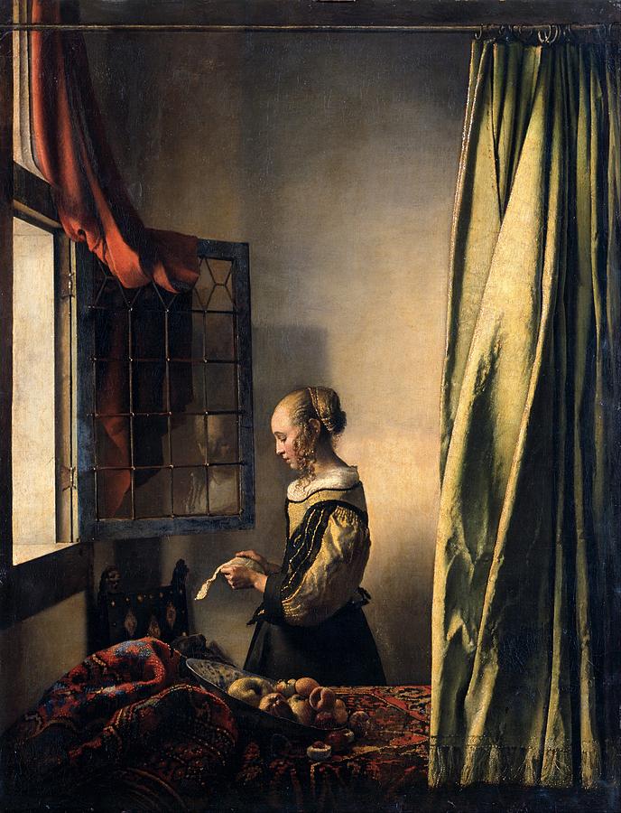 Vintage Painting - Girl Reading a Letter by an Open Window #3 by Johannes Vermeer