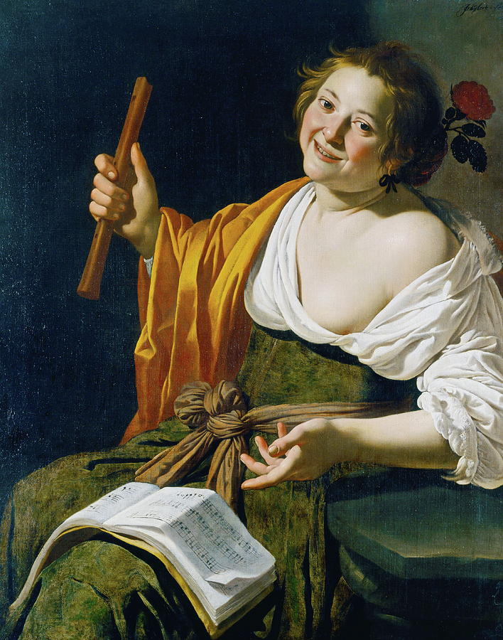 Music Painting - Girl with a flute #3 by Jan van Bijlert