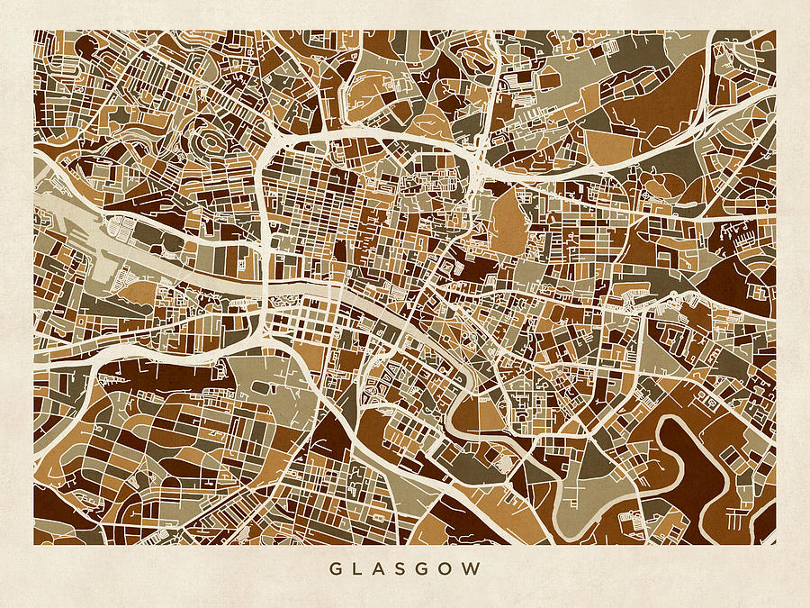 Glasgow Street Map #3 Digital Art by Michael Tompsett