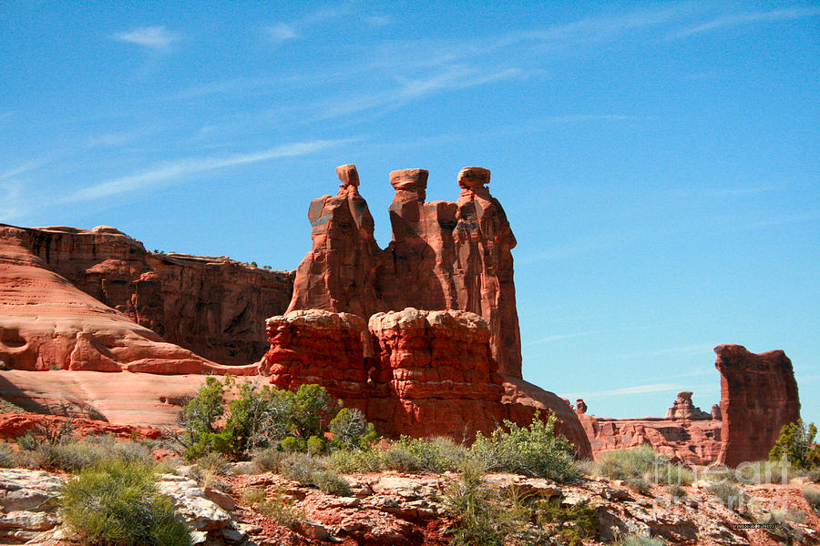 3 Gossips Hoodoos Arches National Park Moab Utah Painting by Corey Ford