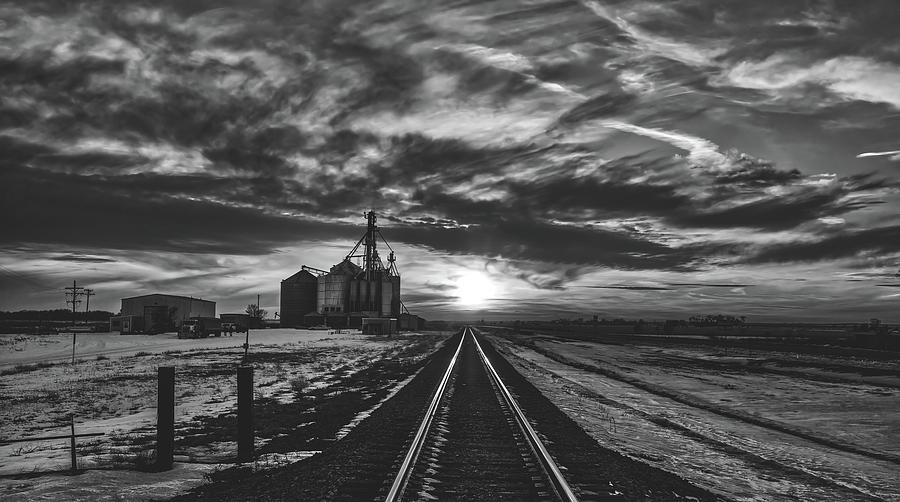 Grain Elevator And Rail Line At Sunset #3 Photograph by Mountain Dreams