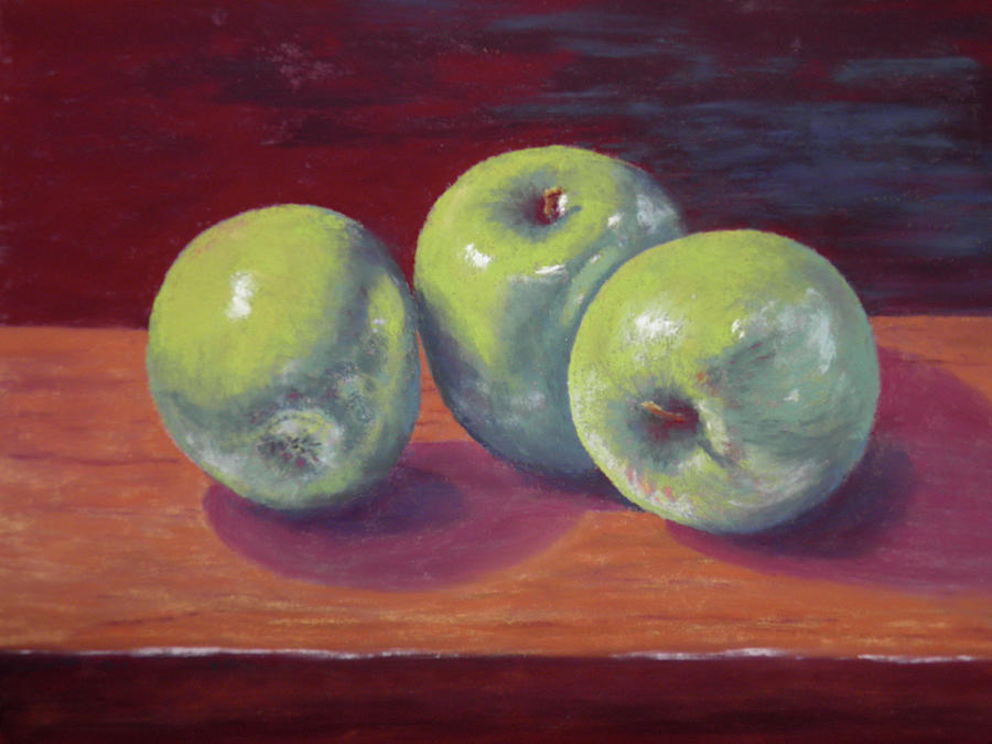 Still Life Painting - 3 Granny Smiths by Lori Bate