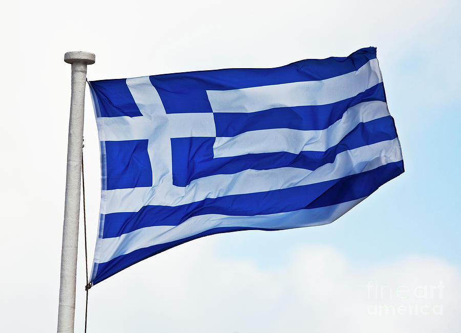 Greek Flag In Santorini #3 Photograph by Gualtiero Boffi