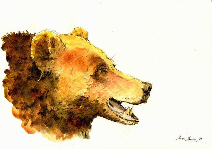 Grizzly Bear Painting - Grizzly bear watercolor painting #3 by Juan  Bosco