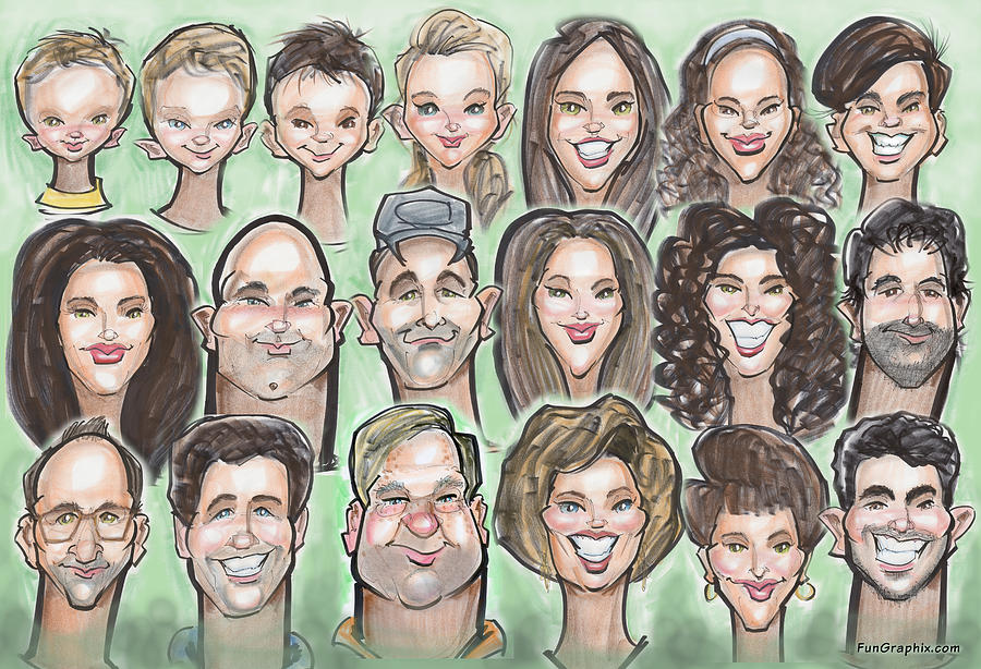 Group Caricature #4 Digital Art by Kevin Middleton