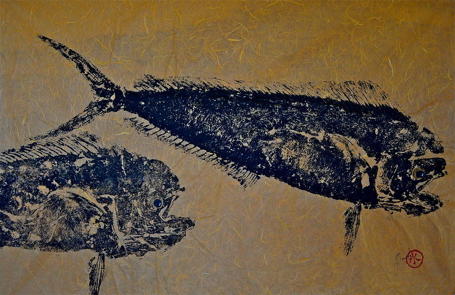 Gyotaku - Mahi Mahi - Dorado - Dolphinfish #3 Mixed Media by Jeffrey Canha