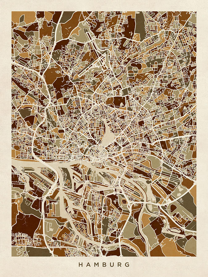 Hamburg Germany City Map #3 Digital Art by Michael Tompsett