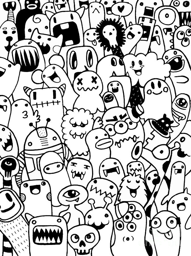 Hand drawn Aliens and Monsters cartoon doodle Digital Art by Pakpong  Pongatichat - Pixels