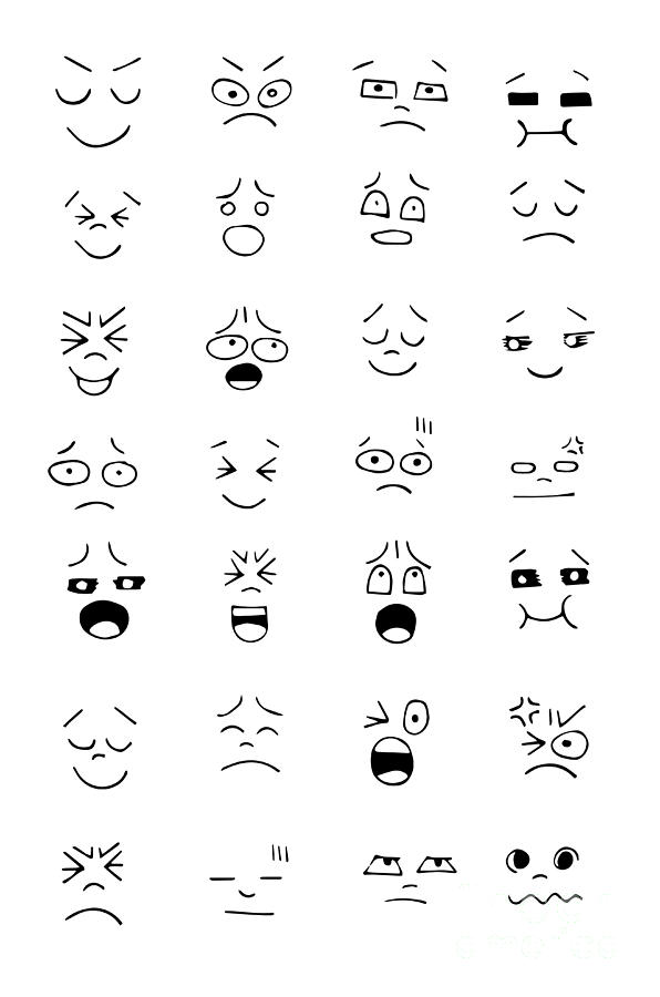 Hand drawn faces set for comics design. Vector illustration Digital Art