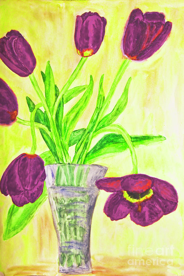 Hand painted picture, tulips in vase #3 Painting by Irina Afonskaya