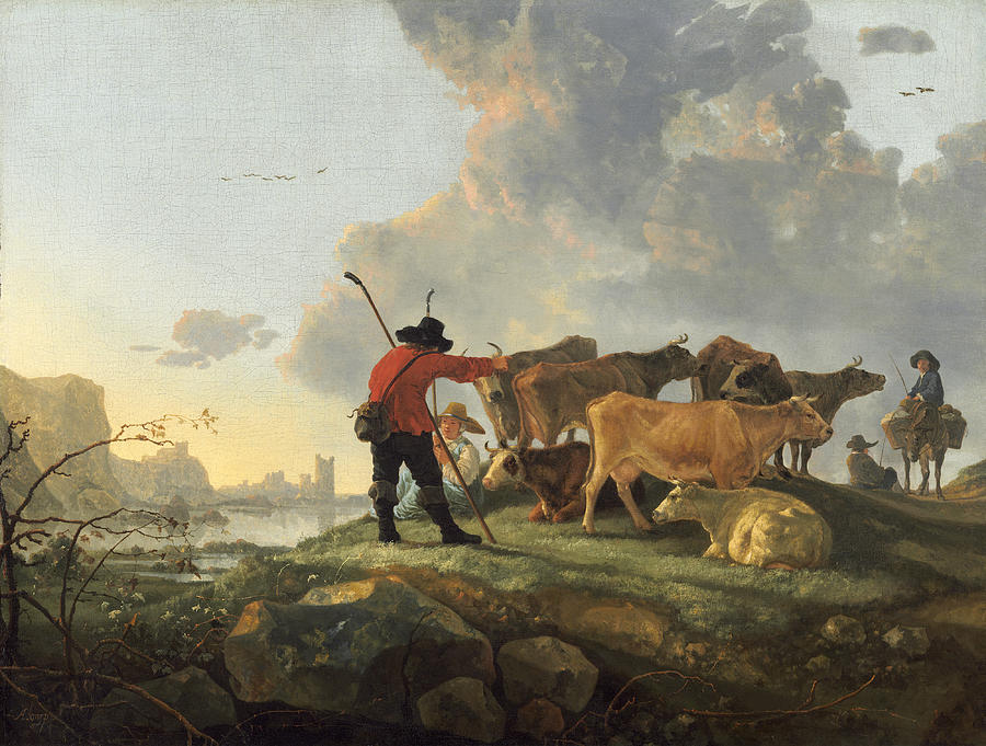 Herdsmen Tending Cattle #4 Painting by Aelbert Cuyp