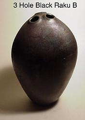 Raku Sculpture - 3 Hole Black Raku by Skip Bleecker Raku Sculpture - 3 Hole Black Raku by Skip Bleecker