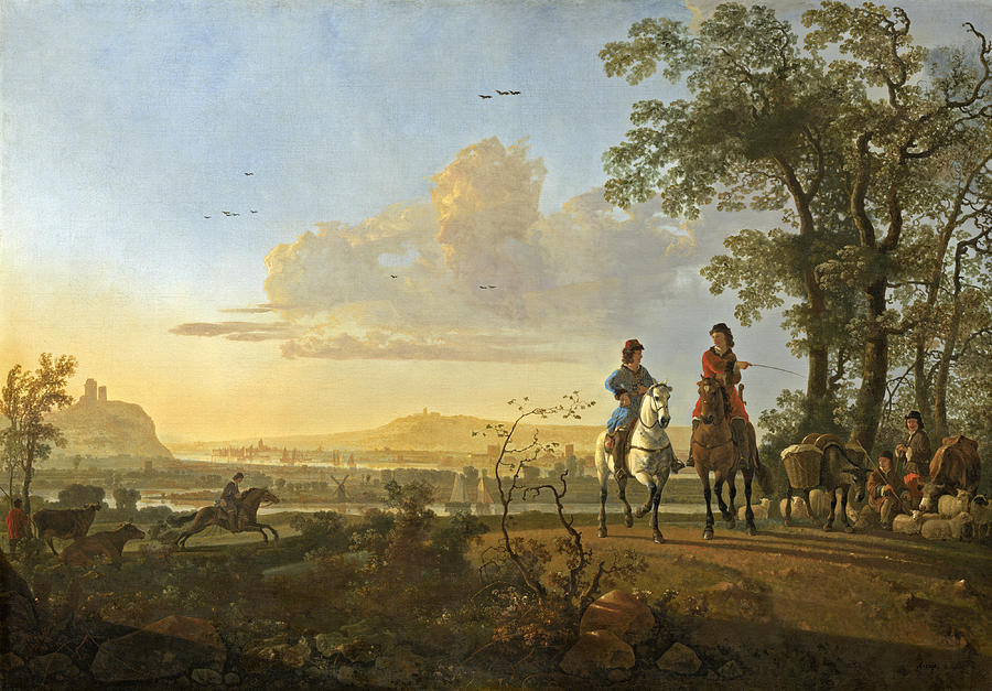 Aelbert Cuyp Painting - Horsemen and Herdsmen with Cattle #4 by Aelbert Cuyp