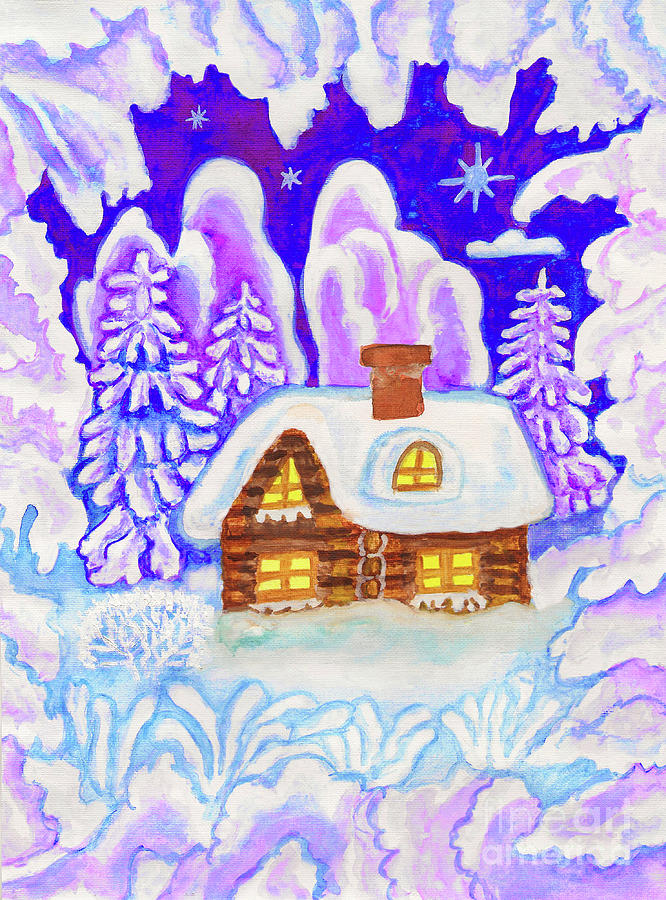 House in snow frame, painting #3 Painting by Irina Afonskaya
