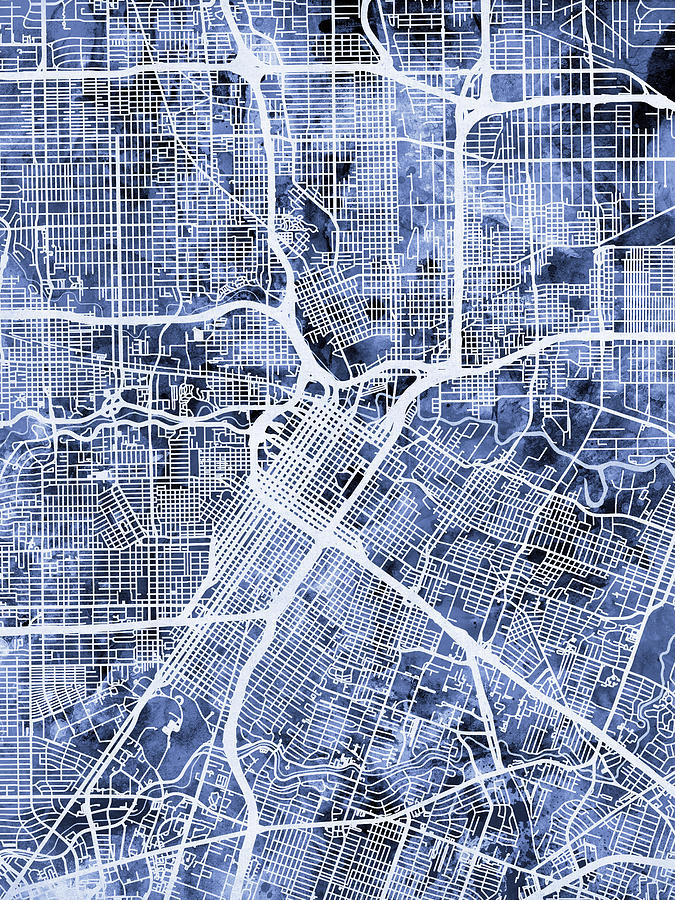 Houston Texas City Street Map #3 Digital Art by Michael Tompsett