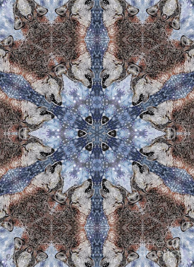 Howling Gray Wolf Kaleidoscope #2 Mixed Media by J McCombie