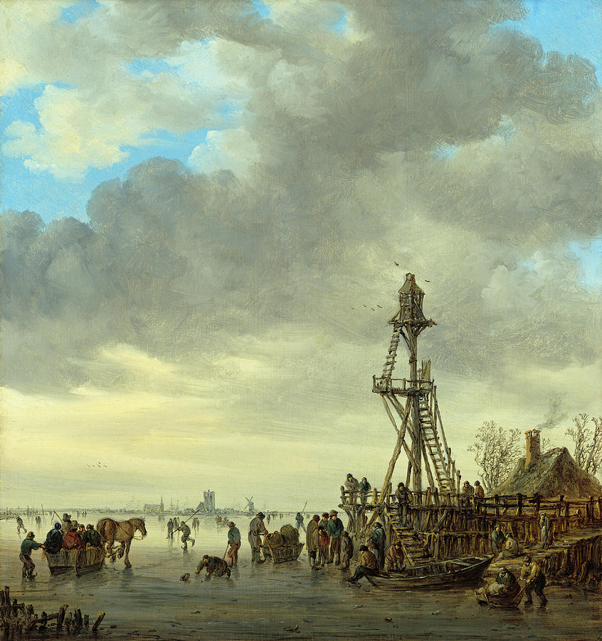 Ice Scene near a Wooden Observation Tower #3 Painting by Jan van Goyen