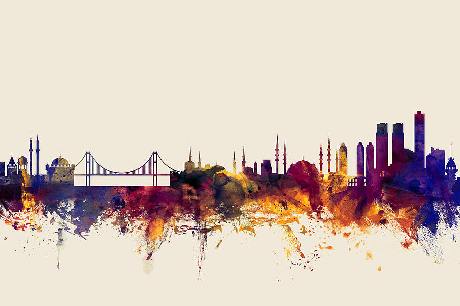 Turkey Digital Art - Istanbul Turkey Skyline #3 by Michael Tompsett