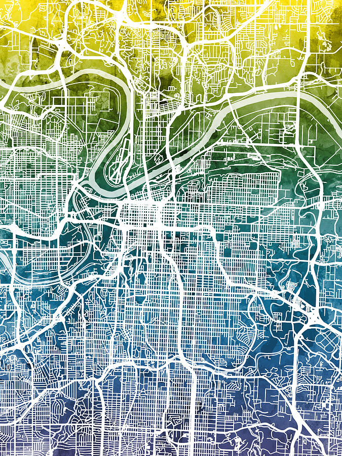 Kansas City Missouri City Map #3 Digital Art by Michael Tompsett