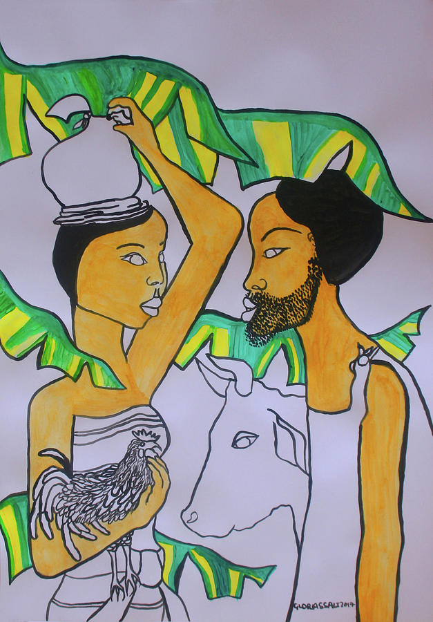 Kintu and Nambi a Ugandan Folktale #3 Painting by Gloria Ssali