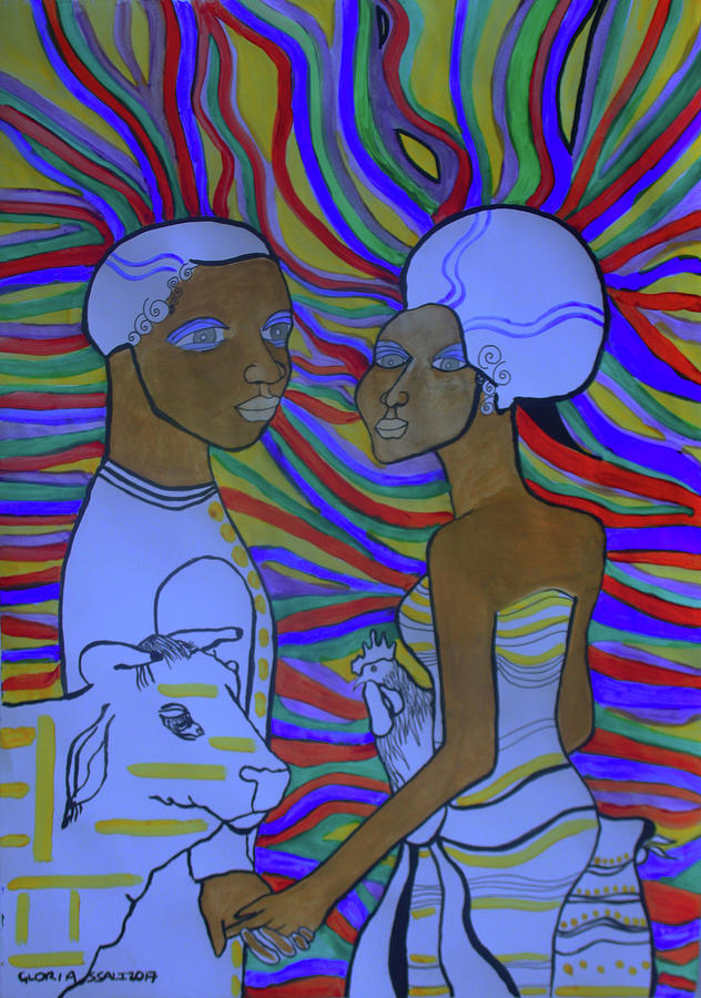 Kintu and Nambi The Folktale #3 Painting by Gloria Ssali
