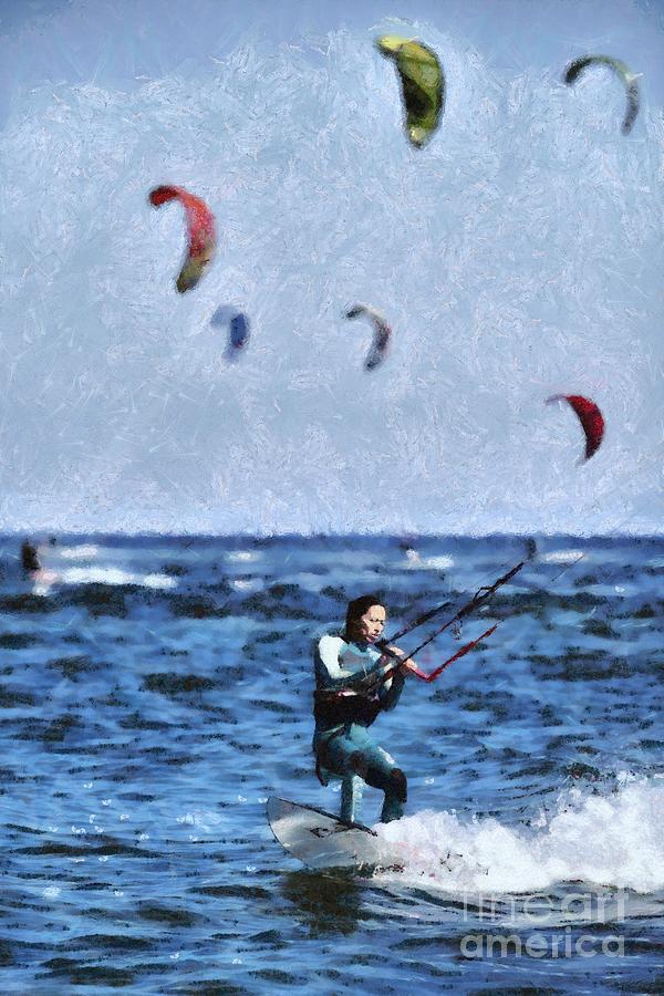 Kite surfing #2 Painting by George Atsametakis