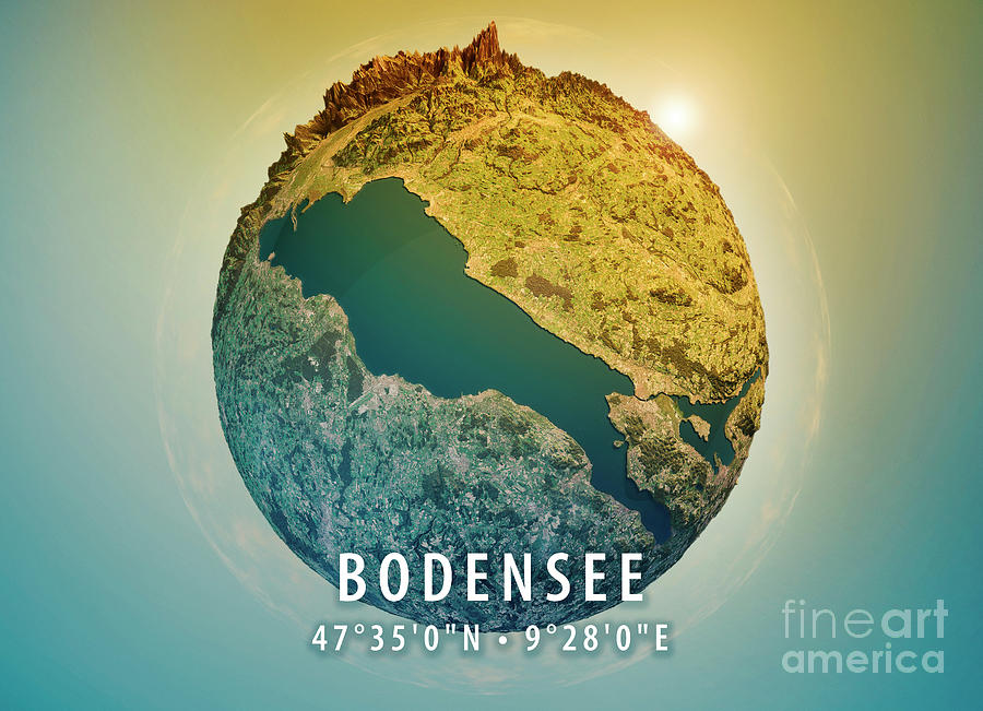 Map Digital Art - Lake Constance 3D Little Planet 360-Degree Sphere Panorama #3 by Frank Ramspott