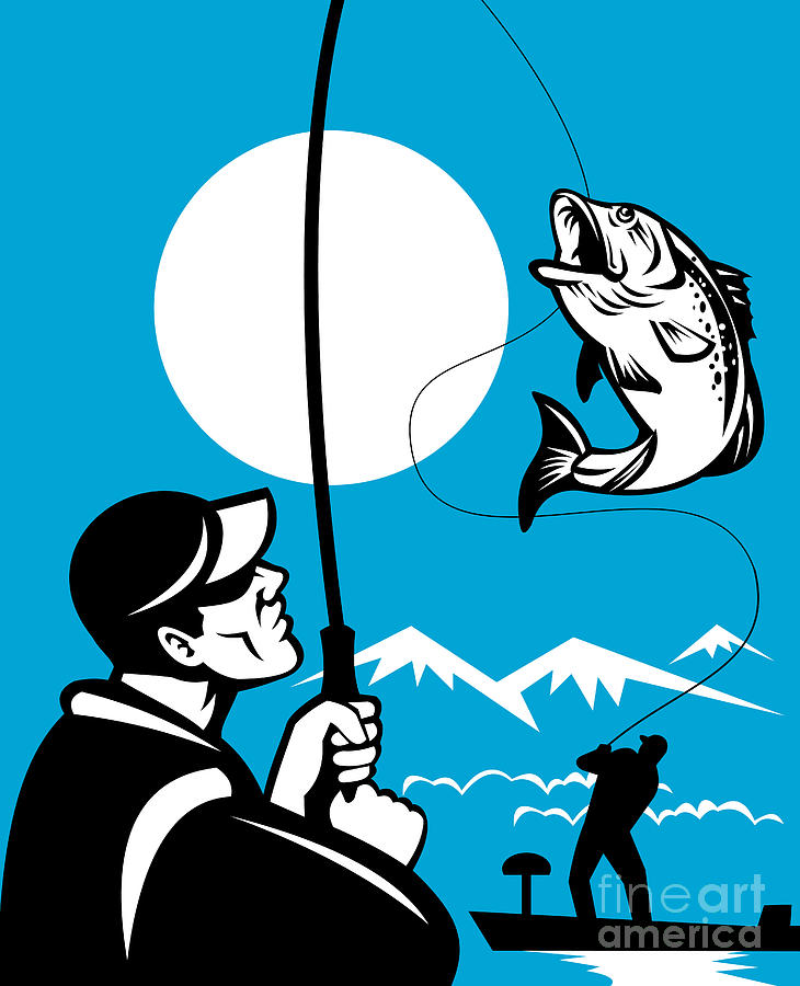 Largemouth Bass Digital Art - Largemouth Bass Fish and Fly Fisherman #3 by Aloysius Patrimonio