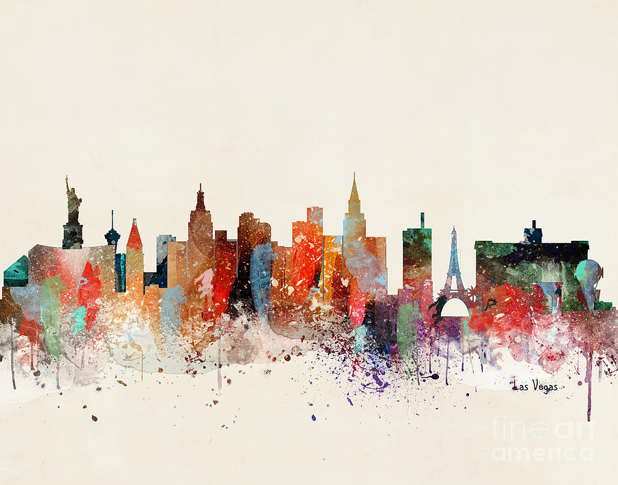 Las Vegas Watercolor Print Skyline Poster Travel Art 