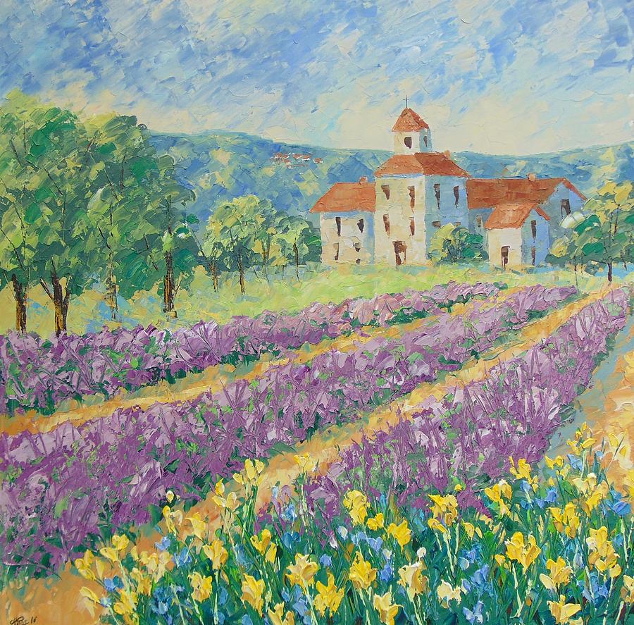 Lavender field Provence #4 Painting by Frederic Payet