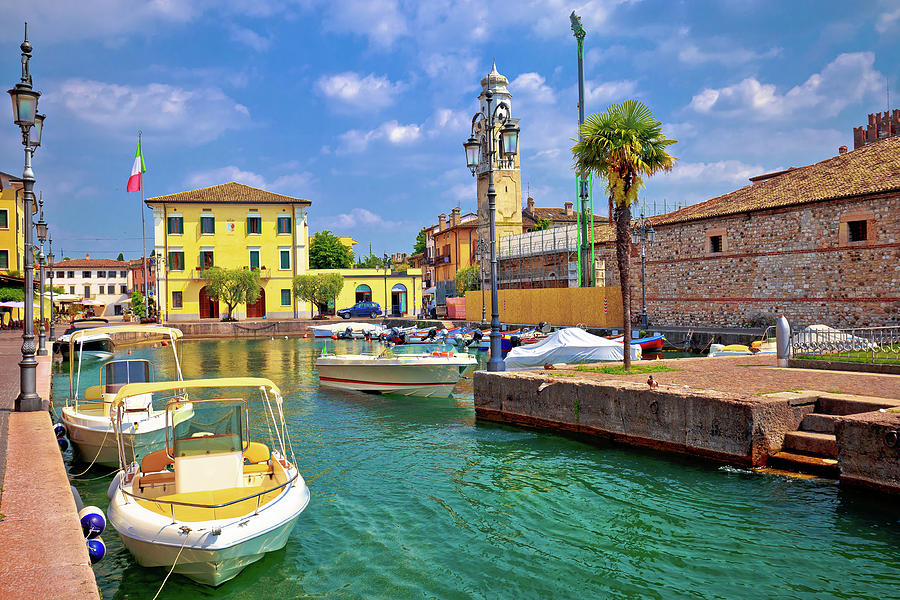 Lazise colorful harbor and boats view #3 Photograph by Brch Photography