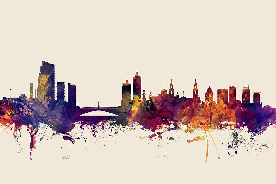 City Digital Art - Leeds England Skyline #3 by Michael Tompsett