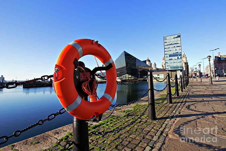 Architecture Photograph - Lifebelt next to Salthouse Dock on the Liverpool waterfront #3 by Ken Biggs