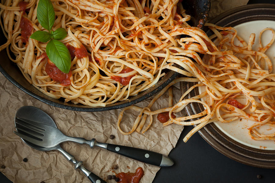Linguine with Basil and Red Sauce in Cast Iron Pan #3 Photograph by Erin Cadigan