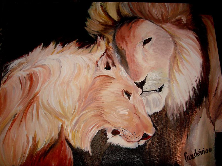 Wildlife Painting - Lions Love #3 by Glory Fraulein Wolfe