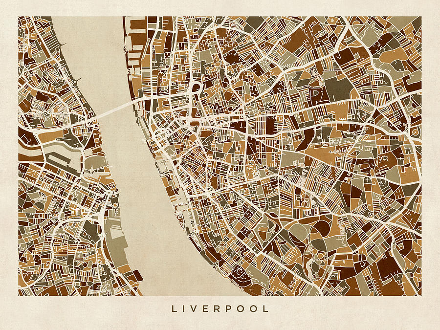 Abstract Digital Art - Liverpool England Street Map #3 by Michael Tompsett