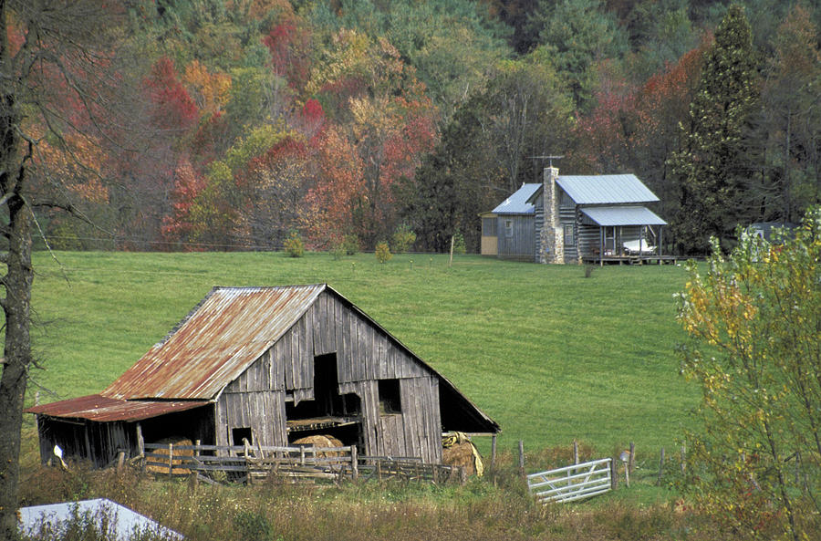 Log Cabin And Barn In Virginia Photograph