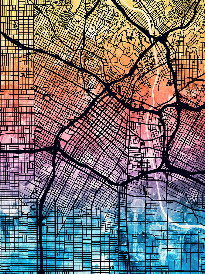 Los Angeles City Street Map #3 Digital Art by Michael Tompsett