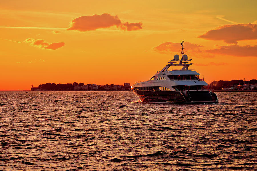 Luxury yacht on open sea at golden sunset #3 Photograph by Brch Photography